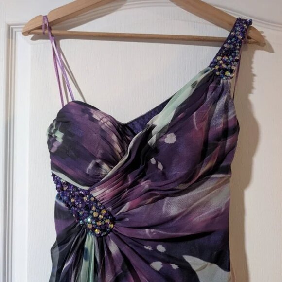 La Femme | One-Shoulder Butterfly Print Occasion Dress - Picture 5 of 16